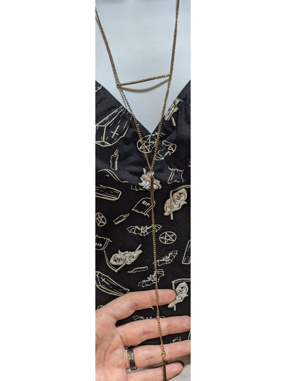 Minimalist Y2K Lariat Gold Tone Bar Chain Drop Statement Necklace